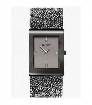 Seksy Rocks® Ladies Watch Grey Case & Leather Strap with Grey Dial 2654