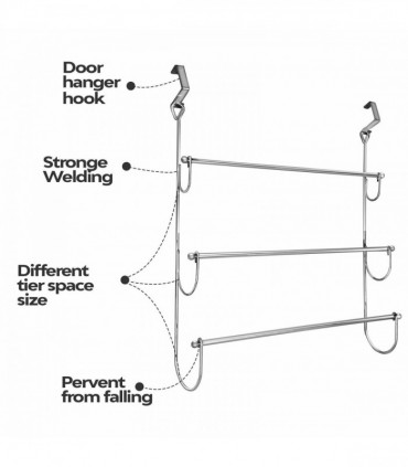 3 Tier Over The Door Towel Rail Hanger-CHROME