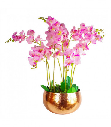 Leaf XL Metal Bowl Planter 32 x 20cm Hammered Copper Colour - Straight Edge