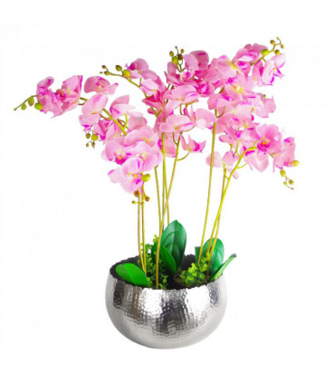 Leaf XL Metal Bowl Planter 32 x 20cm Hammered Silver Colour - Curvy Edge