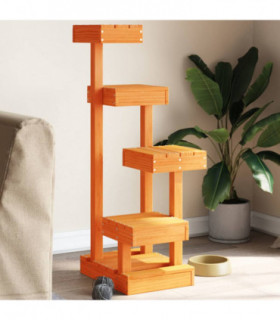 vidaXL Cat Tree Wax Brown 45.5x49x103 cm Solid Wood Pine