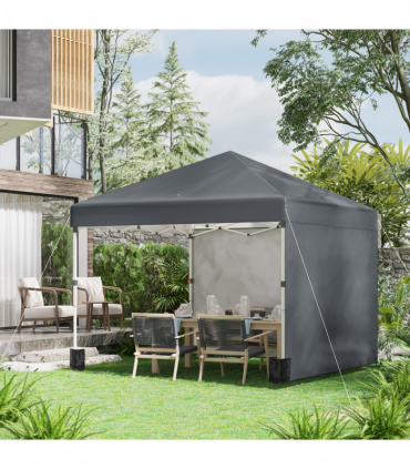 3 x 3 (M) Pop Up Gazebo Event Shelter with 2 Sidewalls, Weight Bags, Dark Grey