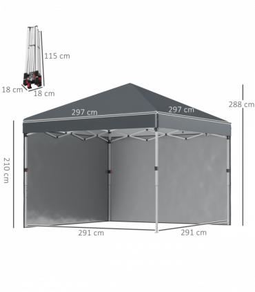 3 x 3 (M) Pop Up Gazebo Event Shelter with 2 Sidewalls, Weight Bags, Dark Grey