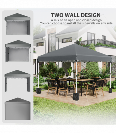 3 x 3 (M) Pop Up Gazebo Event Shelter with 2 Sidewalls, Weight Bags, Dark Grey