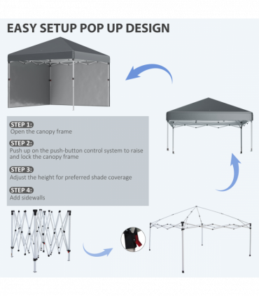 3 x 3 (M) Pop Up Gazebo Event Shelter with 2 Sidewalls, Weight Bags, Dark Grey