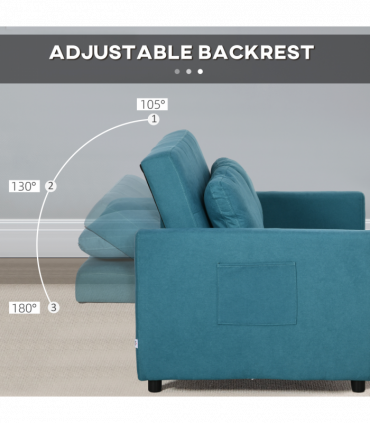 HOMCOM 2 Seater Sofa Bed Convertible Bed Settee with Cushions, Pockets, Blue