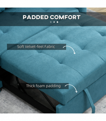 HOMCOM 2 Seater Sofa Bed Convertible Bed Settee with Cushions, Pockets, Blue