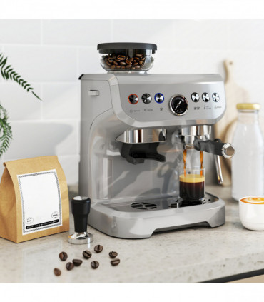HOMCOM Espresso Machine, Bean Grinder & Steam Wand, 15 Bar Pressure, Silver.