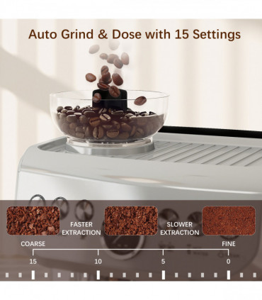 HOMCOM Espresso Machine, Bean Grinder & Steam Wand, 15 Bar Pressure, Silver.