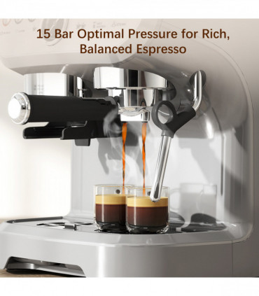 HOMCOM Espresso Machine, Bean Grinder & Steam Wand, 15 Bar Pressure, Silver.