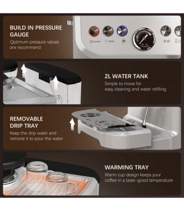 HOMCOM Espresso Machine, Bean Grinder & Steam Wand, 15 Bar Pressure, Silver.