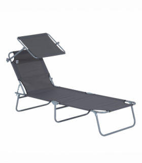 Folding Chair Sun Lounger Recliner Seat Sunshade Garden Outdoor Grey