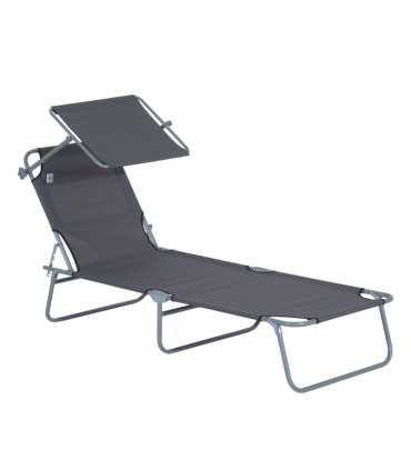 Folding Chair Sun Lounger Recliner Seat Sunshade Garden Outdoor Grey