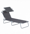Folding Chair Sun Lounger Recliner Seat Sunshade Garden Outdoor Grey