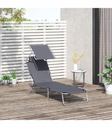 Folding Chair Sun Lounger Recliner Seat Sunshade Garden Outdoor Grey