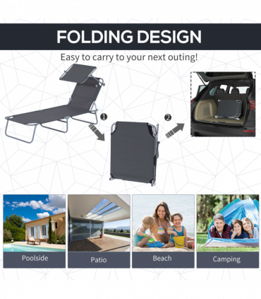 Folding Chair Sun Lounger Recliner Seat Sunshade Garden Outdoor Grey