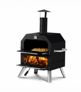 Outdoor Pizza Oven Wood Fired 2-Layer Pizza Ovens Outside Pizza Maker with Stone, Removable Cooking Rack for Camping Backyard BBQ
