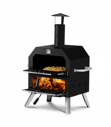 Outdoor Pizza Oven Wood Fired 2-Layer Pizza Ovens Outside Pizza Maker with Stone, Removable Cooking Rack for Camping Backyard BBQ