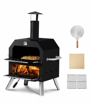 Outdoor Pizza Oven Wood Fired 2-Layer Pizza Ovens Outside Pizza Maker with Stone, Removable Cooking Rack for Camping Backyard BBQ