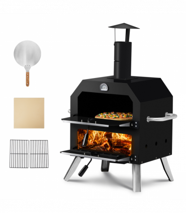 Outdoor Pizza Oven Wood Fired 2-Layer Pizza Ovens Outside Pizza Maker with Stone, Removable Cooking Rack for Camping Backyard BBQ
