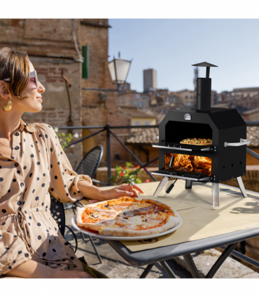 Outdoor Pizza Oven Wood Fired 2-Layer Pizza Ovens Outside Pizza Maker with Stone, Removable Cooking Rack for Camping Backyard BBQ