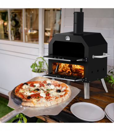 Outdoor Pizza Oven Wood Fired 2-Layer Pizza Ovens Outside Pizza Maker with Stone, Removable Cooking Rack for Camping Backyard BBQ