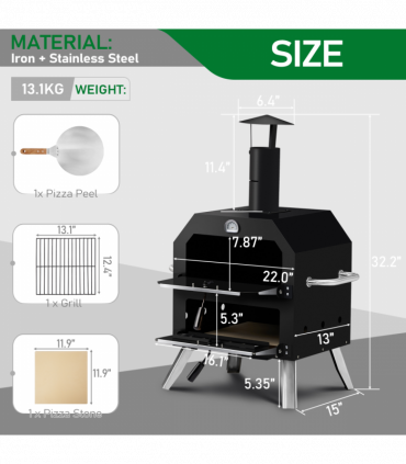 Outdoor Pizza Oven Wood Fired 2-Layer Pizza Ovens Outside Pizza Maker with Stone, Removable Cooking Rack for Camping Backyard BBQ