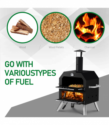 Outdoor Pizza Oven Wood Fired 2-Layer Pizza Ovens Outside Pizza Maker with Stone, Removable Cooking Rack for Camping Backyard BBQ