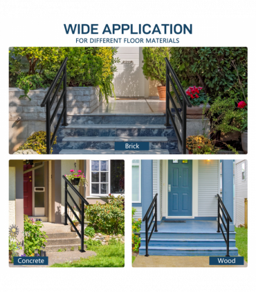 [Same Code：04286986]Handrails for Outdoor Steps, Wrought Iron Handrail Fits 1 to 4 Steps, Transitional Handrail with Installation Kit, Black