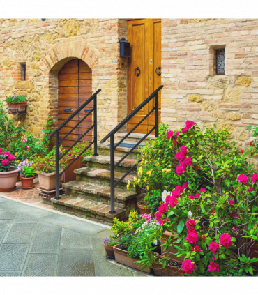 [Same Code：04286986]Handrails for Outdoor Steps, Wrought Iron Handrail Fits 1 to 4 Steps, Transitional Handrail with Installation Kit, Black