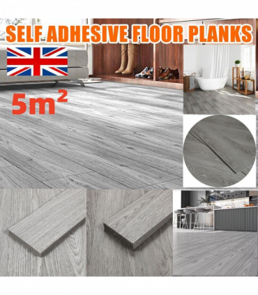 5m² Floor Planks Tiles Self Adhesive Wood Effect Vinyl Flooring Bathroom Decor