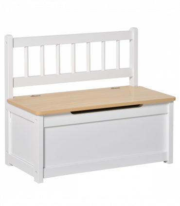 Toy Box - White MDF Pinewood 60L x 30W x 50H cm Kids Seat Bench Storage Chest