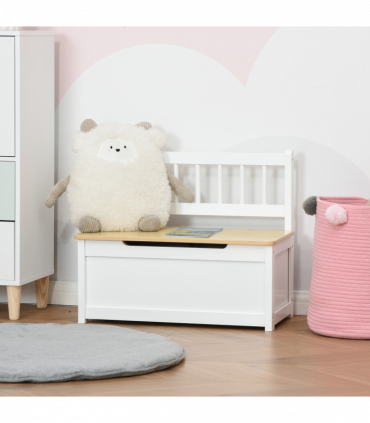 Toy Box - White MDF Pinewood 60L x 30W x 50H cm Kids Seat Bench Storage Chest