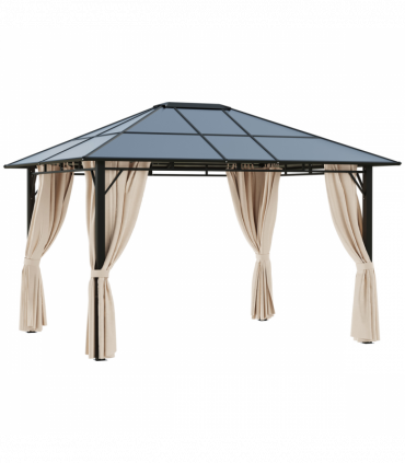 3.6x3(m) Hardtop Gazebo Garden Pavilion w/ Polycarbonate Roof, Brown Outsunny