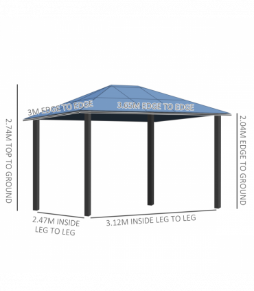 3.6x3(m) Hardtop Gazebo Garden Pavilion w/ Polycarbonate Roof, Brown Outsunny