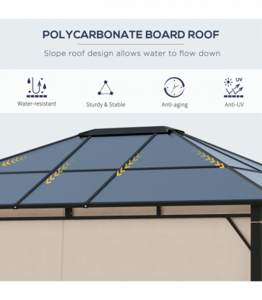 3.6x3(m) Hardtop Gazebo Garden Pavilion w/ Polycarbonate Roof, Brown Outsunny