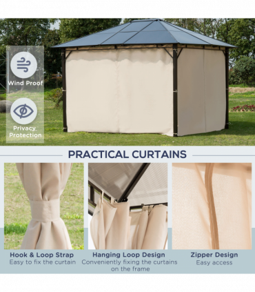 3.6x3(m) Hardtop Gazebo Garden Pavilion w/ Polycarbonate Roof, Brown Outsunny