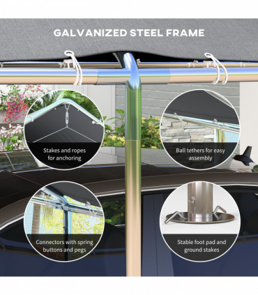3m x 6m Heavy Duty Galvanized Steel Frame Canopy Vehicle Shelter Grey