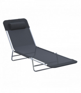 Adjustable Sun Bed Garden Lounger Recliner Relaxing Camping Black