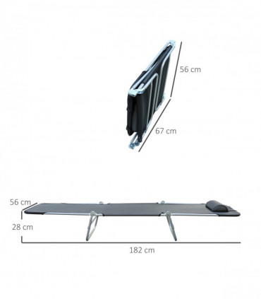 Adjustable Sun Bed Garden Lounger Recliner Relaxing Camping Black