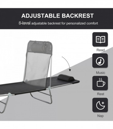 Adjustable Sun Bed Garden Lounger Recliner Relaxing Camping Black