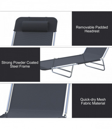 Adjustable Sun Bed Garden Lounger Recliner Relaxing Camping Black