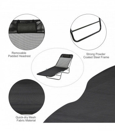 Adjustable Sun Bed Garden Lounger Recliner Relaxing Camping Black