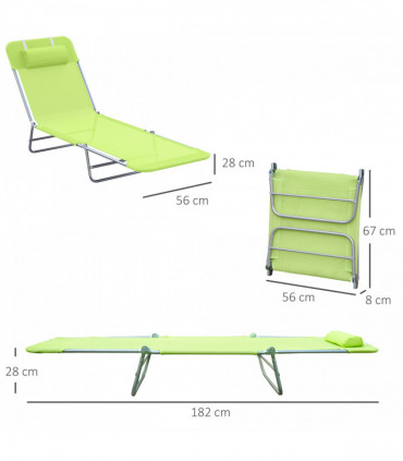 Adjustable Sun Bed Garden Lounger Recliner Relaxing Camping Light Green