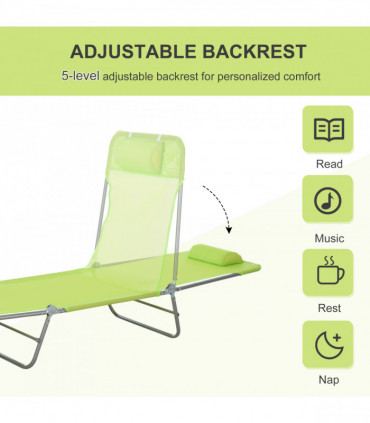 Adjustable Sun Bed Garden Lounger Recliner Relaxing Camping Light Green