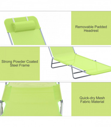 Adjustable Sun Bed Garden Lounger Recliner Relaxing Camping Light Green