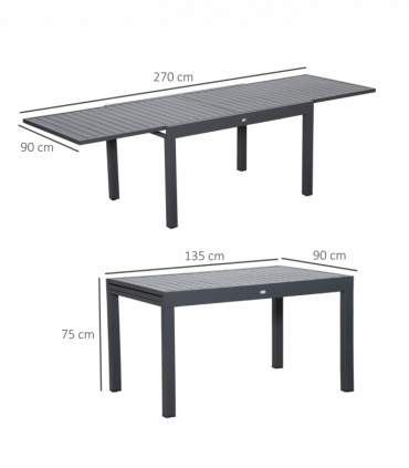 Extendable Garden Table 10 Seater for Lawn Balcony and Backyard Grey Outsunny
