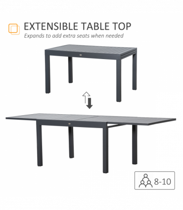 Extendable Garden Table 10 Seater for Lawn Balcony and Backyard Grey Outsunny
