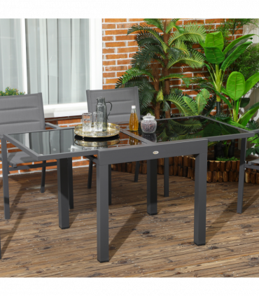 Extendable Outdoor Dining Table Patio Table with Aluminium Frame Black