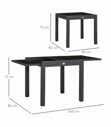 Extendable Outdoor Dining Table Patio Table with Aluminium Frame Black